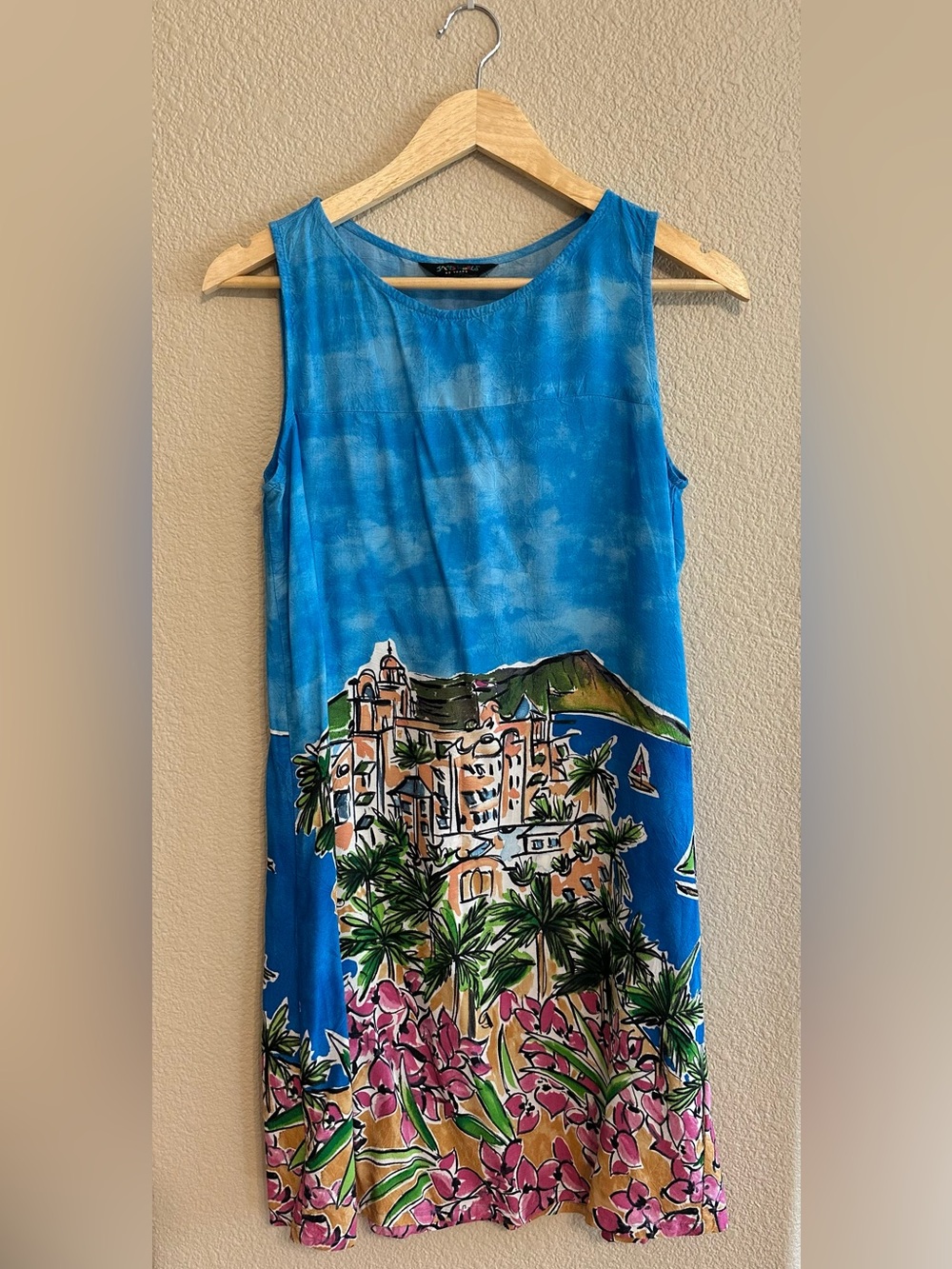 Jams World Blue Tropical Midi Dress with Floral & Coastal Print